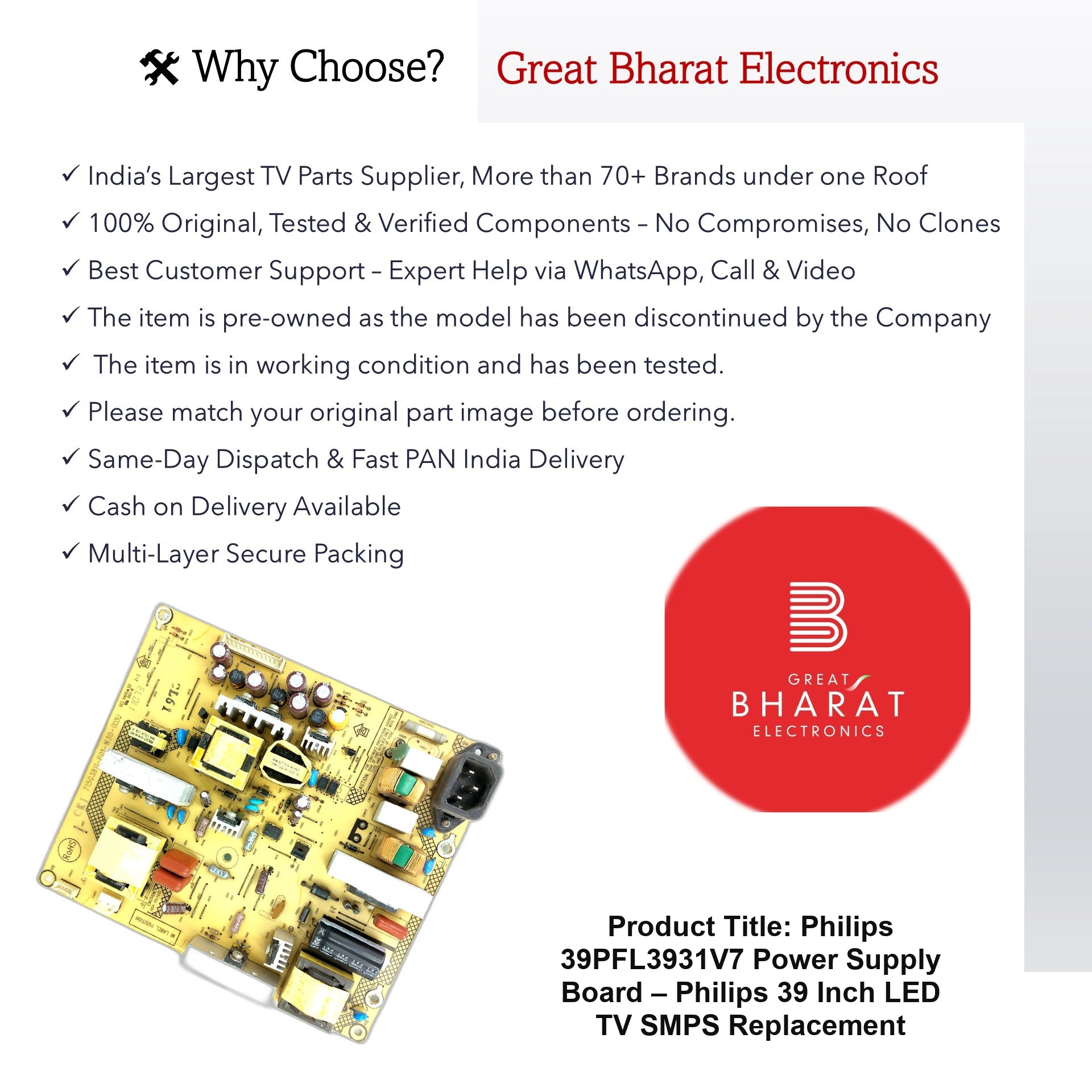 Philips 39PFL3931V7 Power Supply Board – Original Philips 39 Inch LED TV SMPS