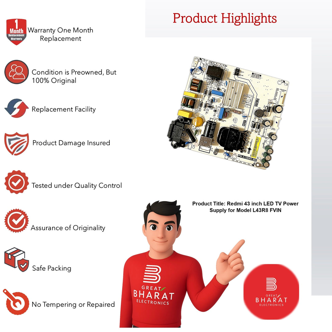 Redmi 43 inch LED TV Power Supply for Model L43R8-FVIN