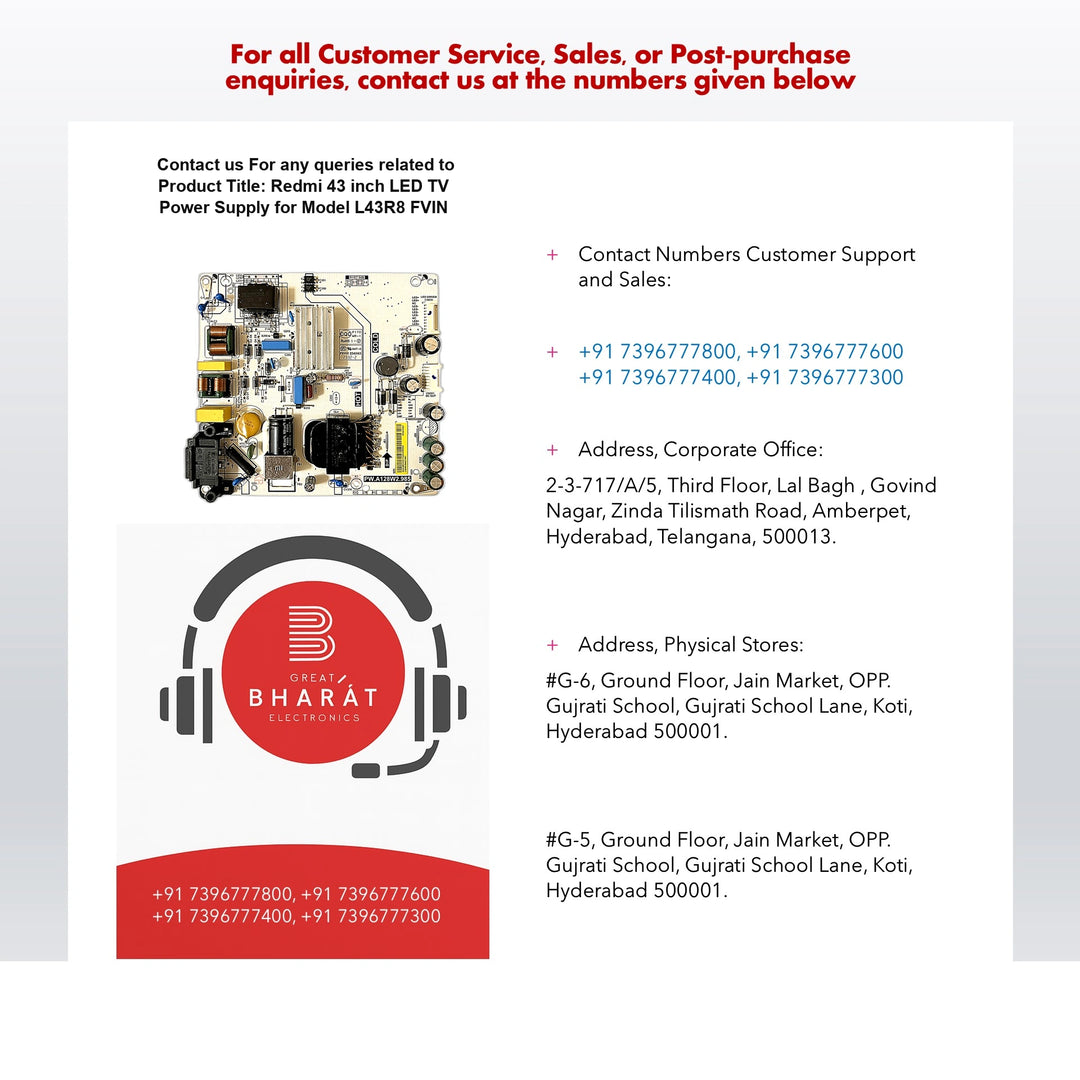 Redmi 43 inch LED TV Power Supply for Model L43R8-FVIN