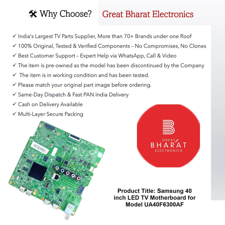 Samsung 40 inch LED TV Motherboard for Model UA40F6300AF - Great Bharat Electronics