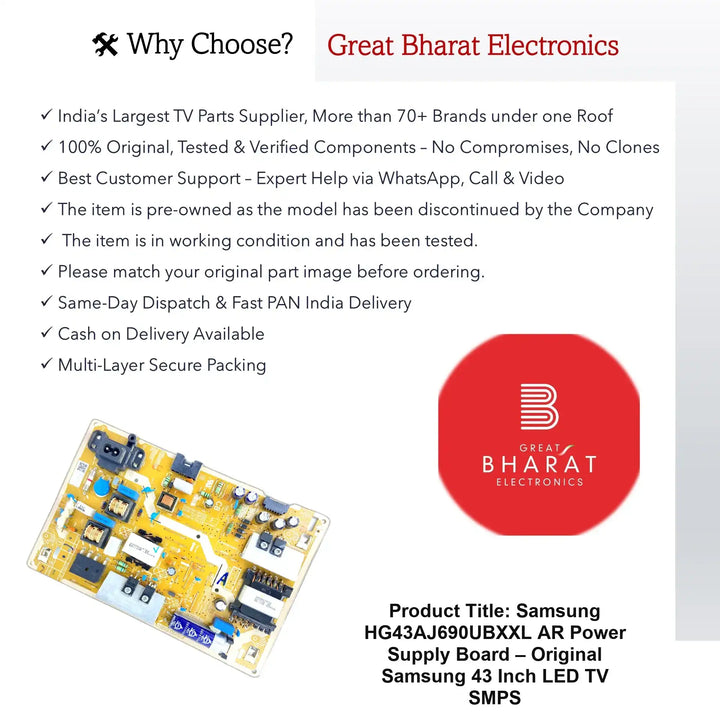 Samsung HG43AJ690UBXXL AR Power Supply Board – Original Samsung 43 Inch LED TV SMPS - Great Bharat Electronics