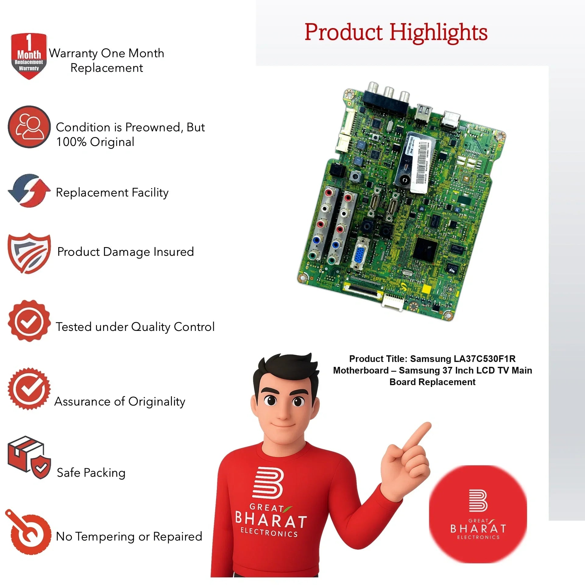Samsung LA37C530F1R Motherboard – Original Samsung 37 Inch LCD TV Main Board - Great Bharat Electronics