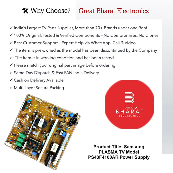 SamsungPLASMATVModelPS43F4100ARPowerSupply_Slide2 - Great Bharat Electronics