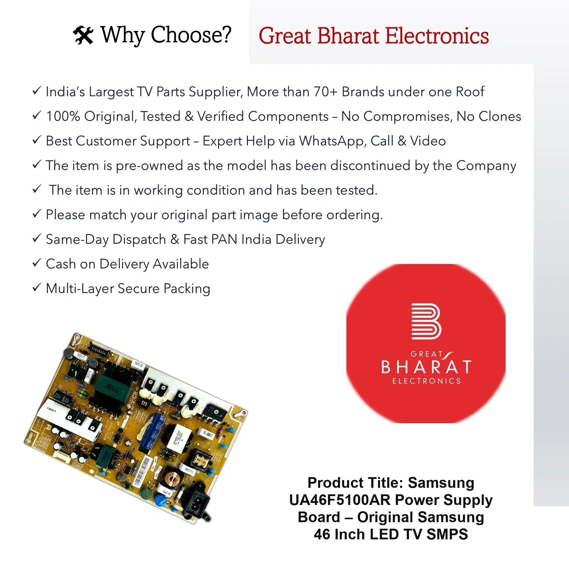 SamsungUA46F5100ARPowerSupplyBoard_OriginalSamsung46InchLEDTVSMPS_3 - Great Bharat Electronics