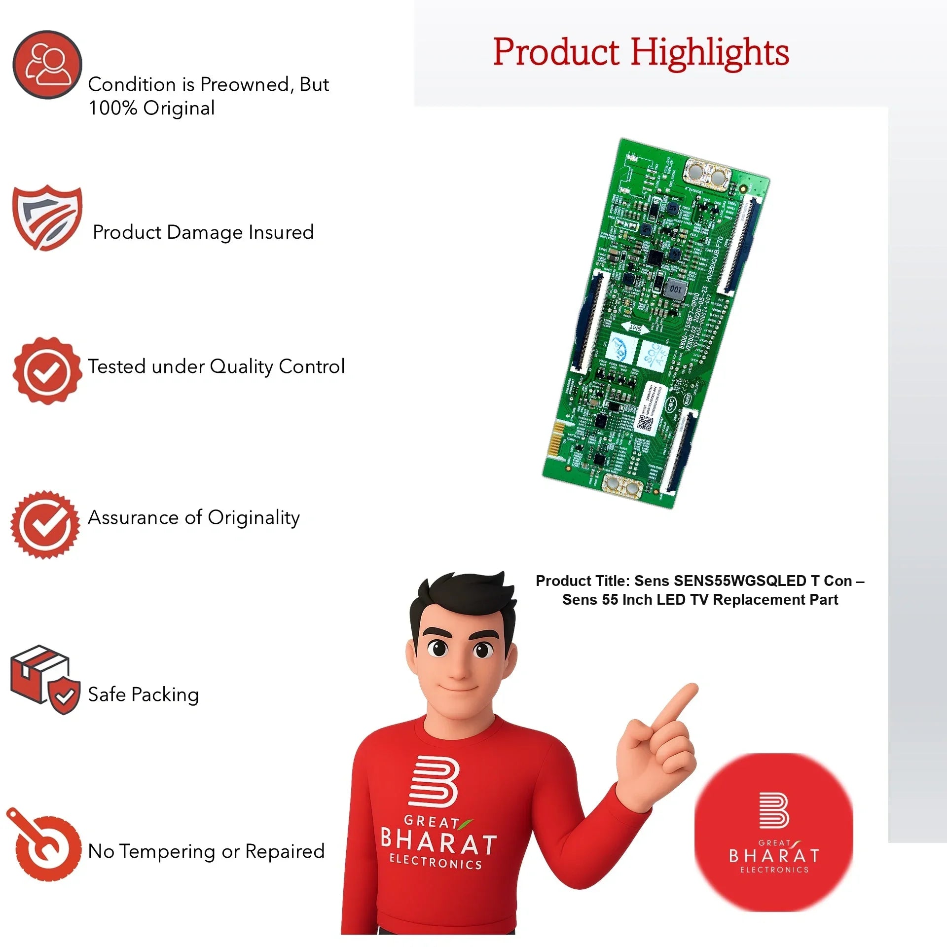 Sens SENS55WGSQLED T-Con Board – Original Sens 55 Inch LED TV Part - Great Bharat Electronics