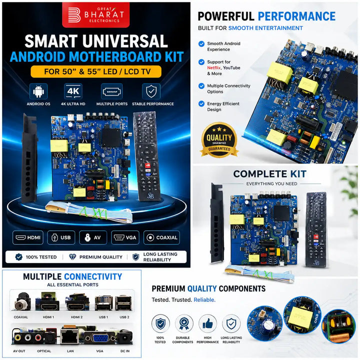 Smart Universal Android Motherboard Kit for 50 Inch and 55 Inch LED TV - Great Bharat Electronics