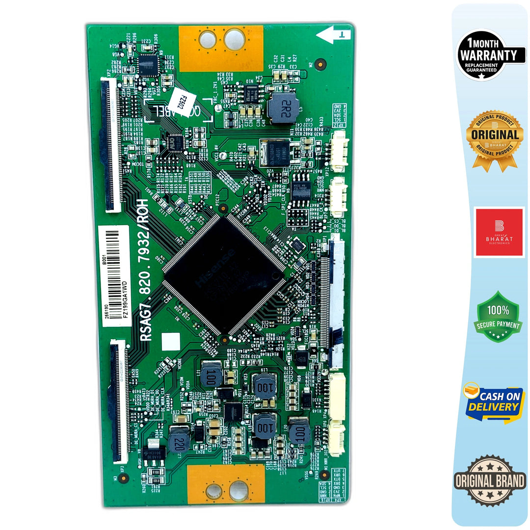 Green Toshiba RSAG7.820.7932/ROH printed circuit board with electronic components and connectors