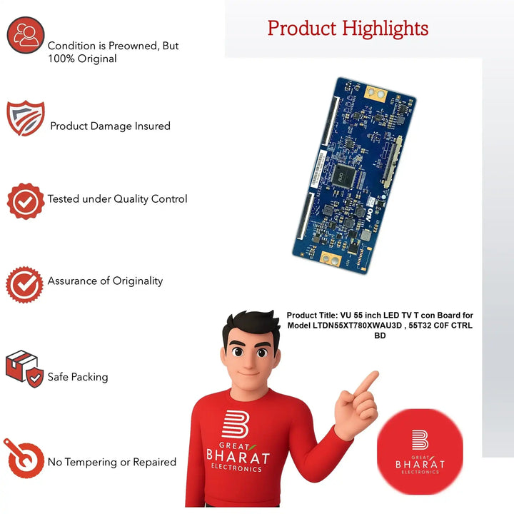 VU 55 inch LED TV T-con Board for Model 55T32-C0F CTRL BD - Great Bharat Electronics