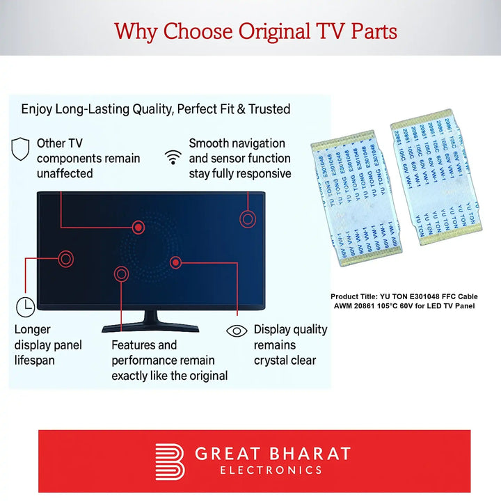 YU TON E301048 FFC Cable AWM 20861 105°C 60V for LED TV Panel - Great Bharat Electronics
