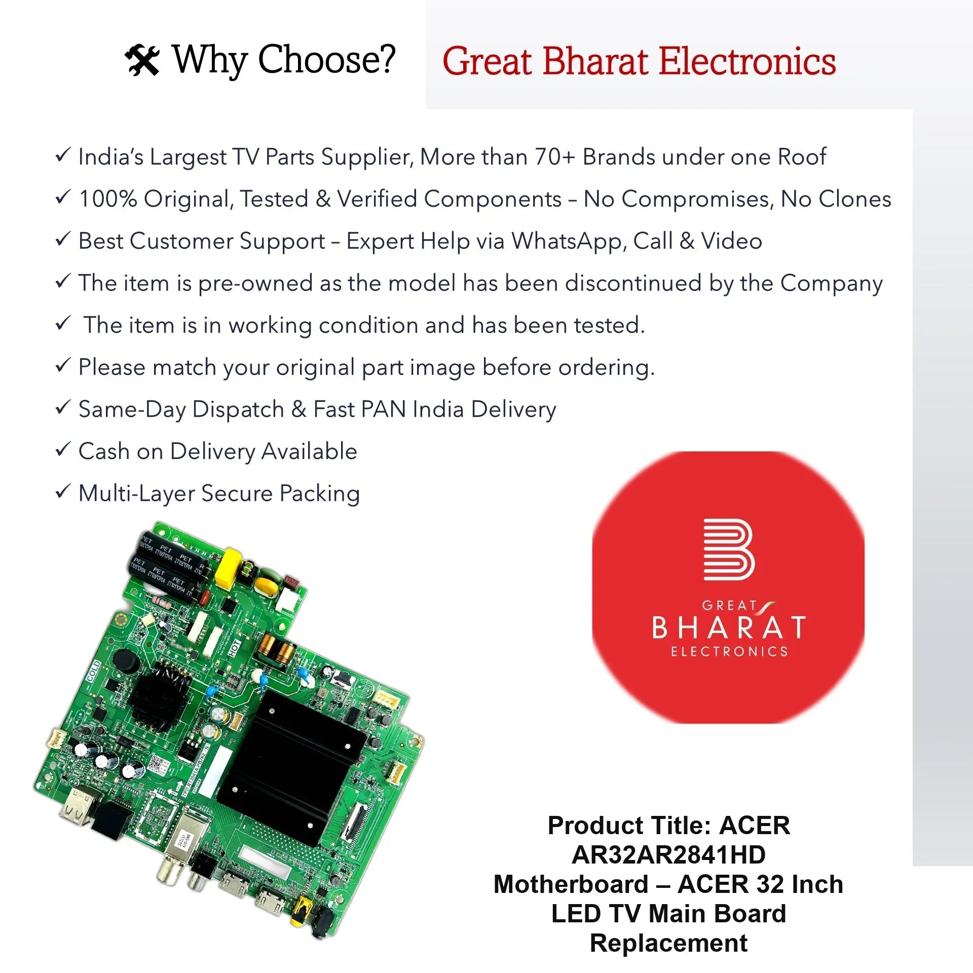 ACER AR32AR2841HD Motherboard – ACER 32 Inch LED TV Main Board Replacement - Great Bharat Electronics