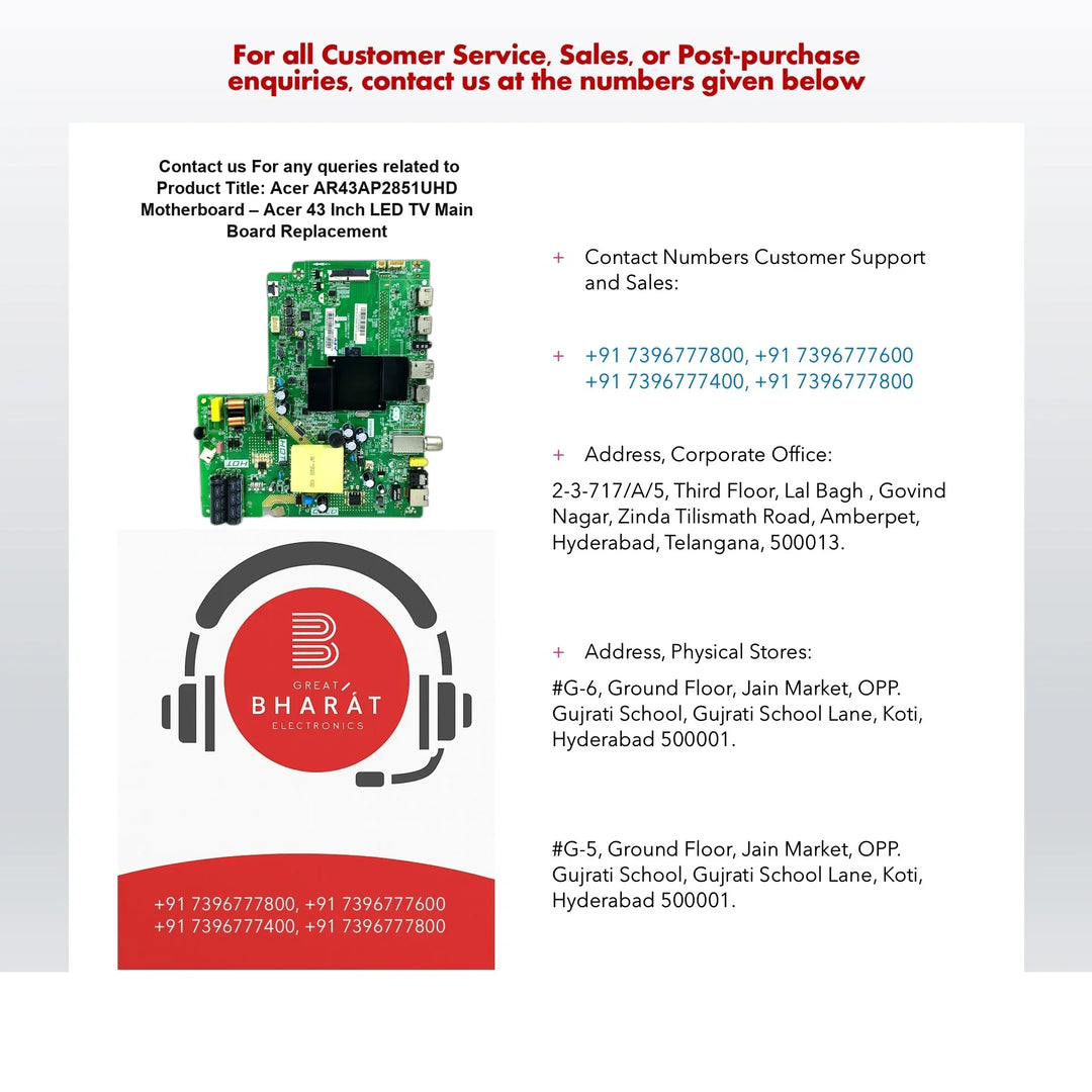 Acer AR43AP2851UHD Motherboard – Acer 43 Inch LED TV Main Board Replacement - Great Bharat Electronics