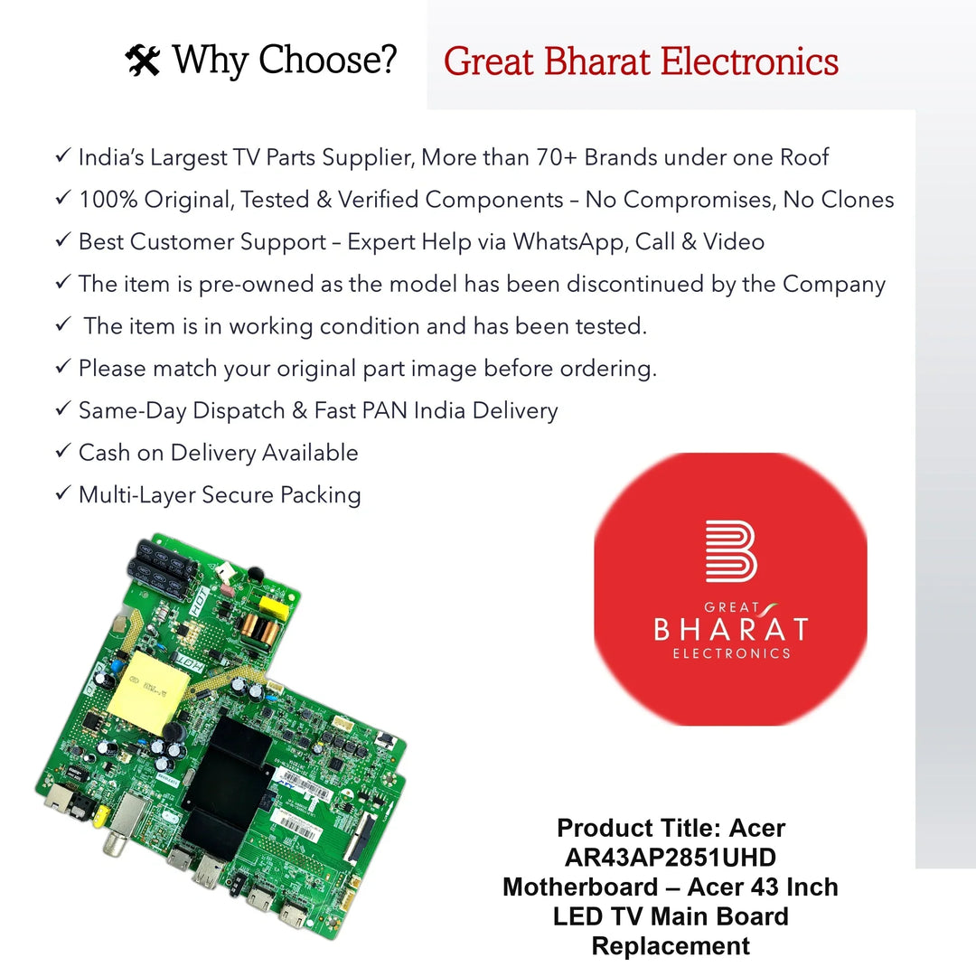 Acer AR43AP2851UHD Motherboard – Acer 43 Inch LED TV Main Board Replacement - Great Bharat Electronics