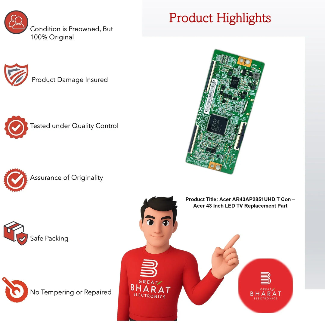 Acer AR43AP2851UHD T-Con Board – Acer 43 Inch LED TV Replacement Part - Great Bharat Electronics