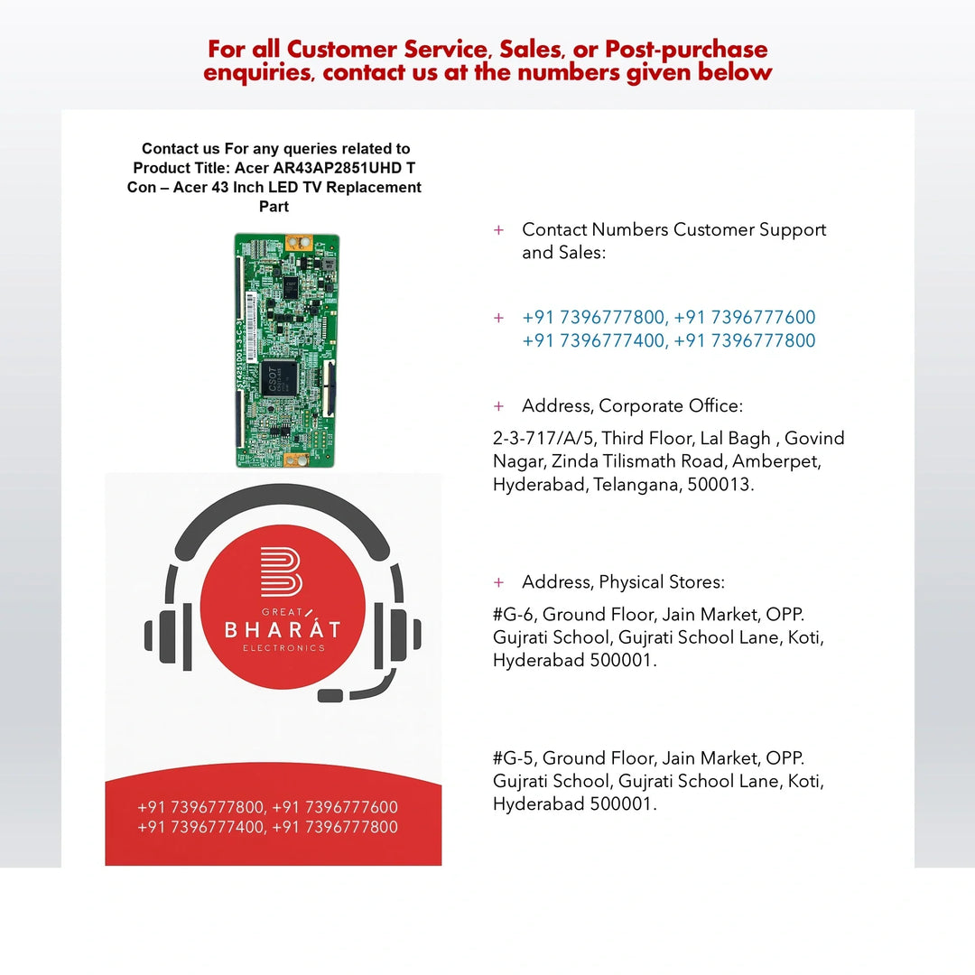Acer AR43AP2851UHD T-Con Board – Acer 43 Inch LED TV Replacement Part - Great Bharat Electronics