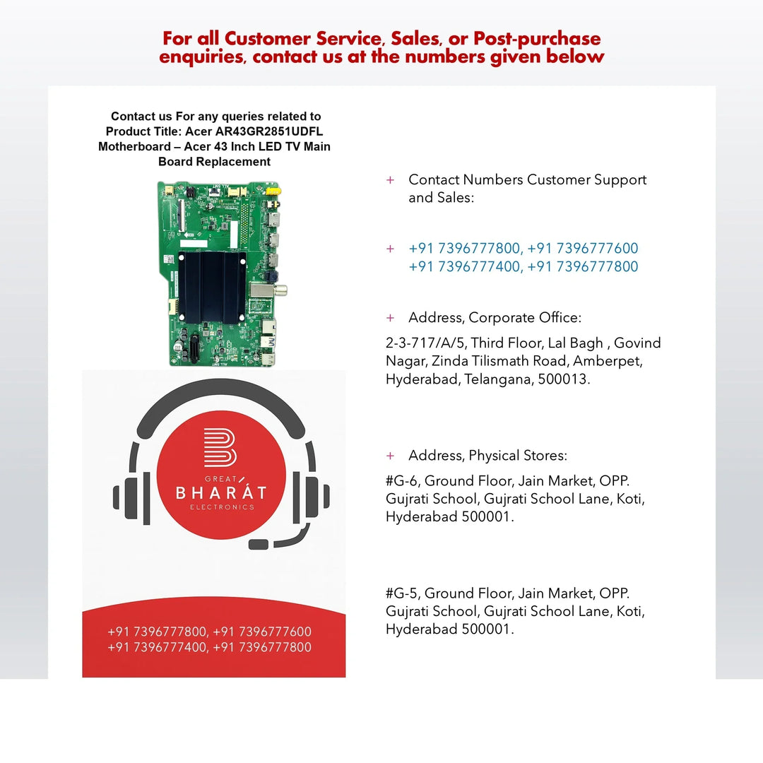 Acer AR43GR2851UDFL Motherboard – Acer 43 Inch LED TV Main Board Replacement - Great Bharat Electronics