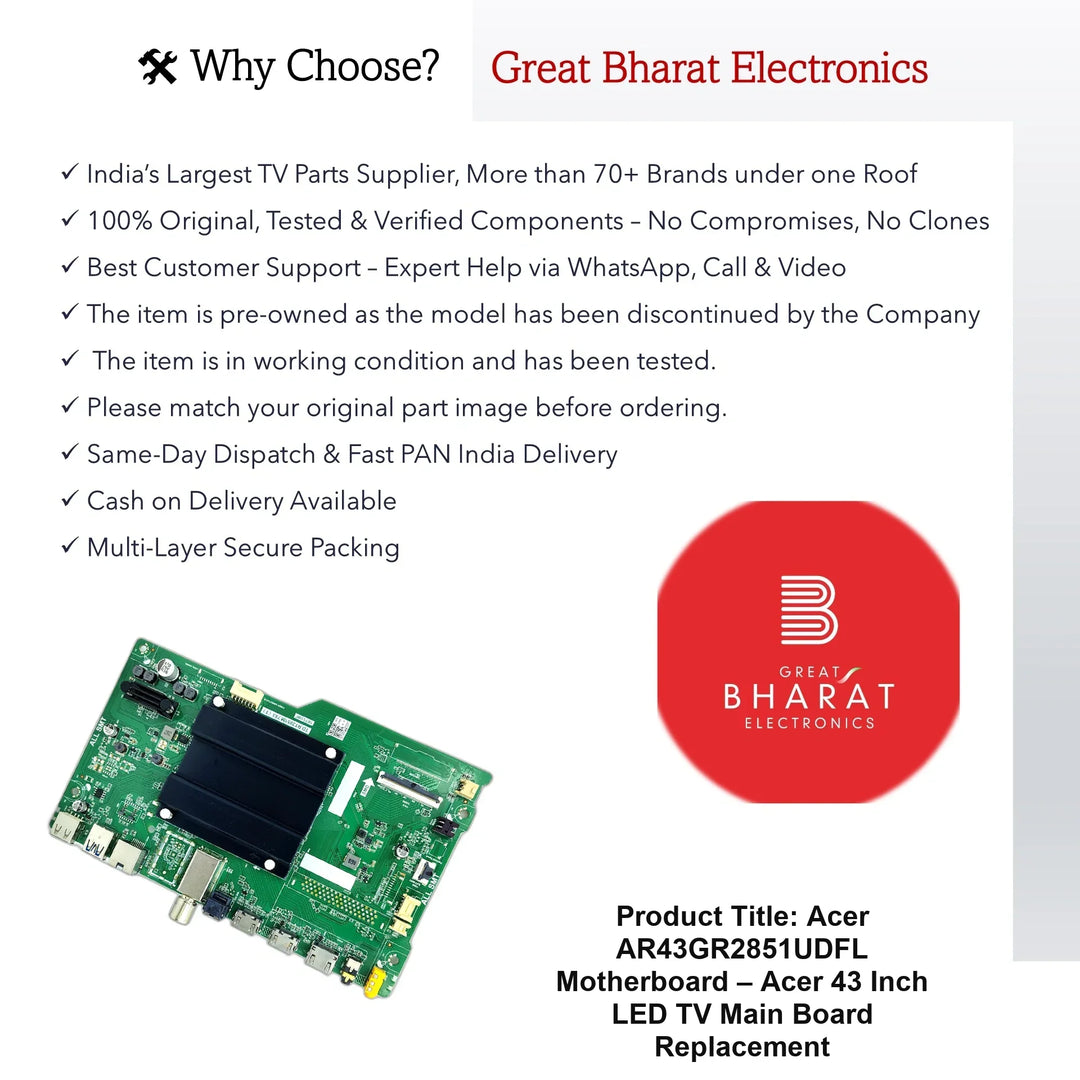 Acer AR43GR2851UDFL Motherboard – Acer 43 Inch LED TV Main Board Replacement - Great Bharat Electronics