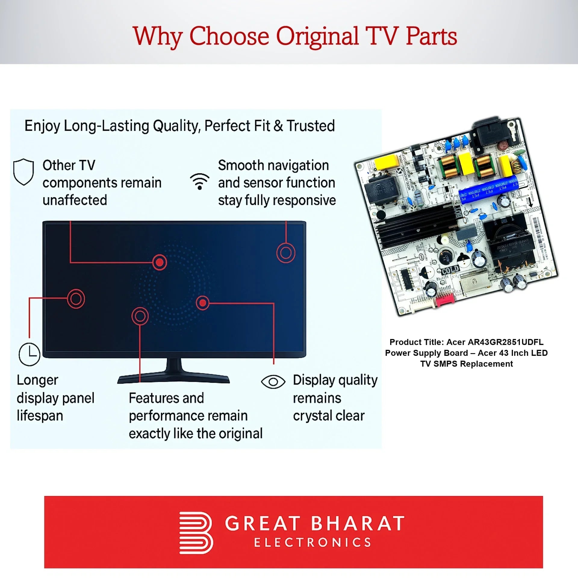 Acer AR43GR2851UDFL Power Supply Board – Acer 43 Inch LED TV SMPS Replacement - Great Bharat Electronics