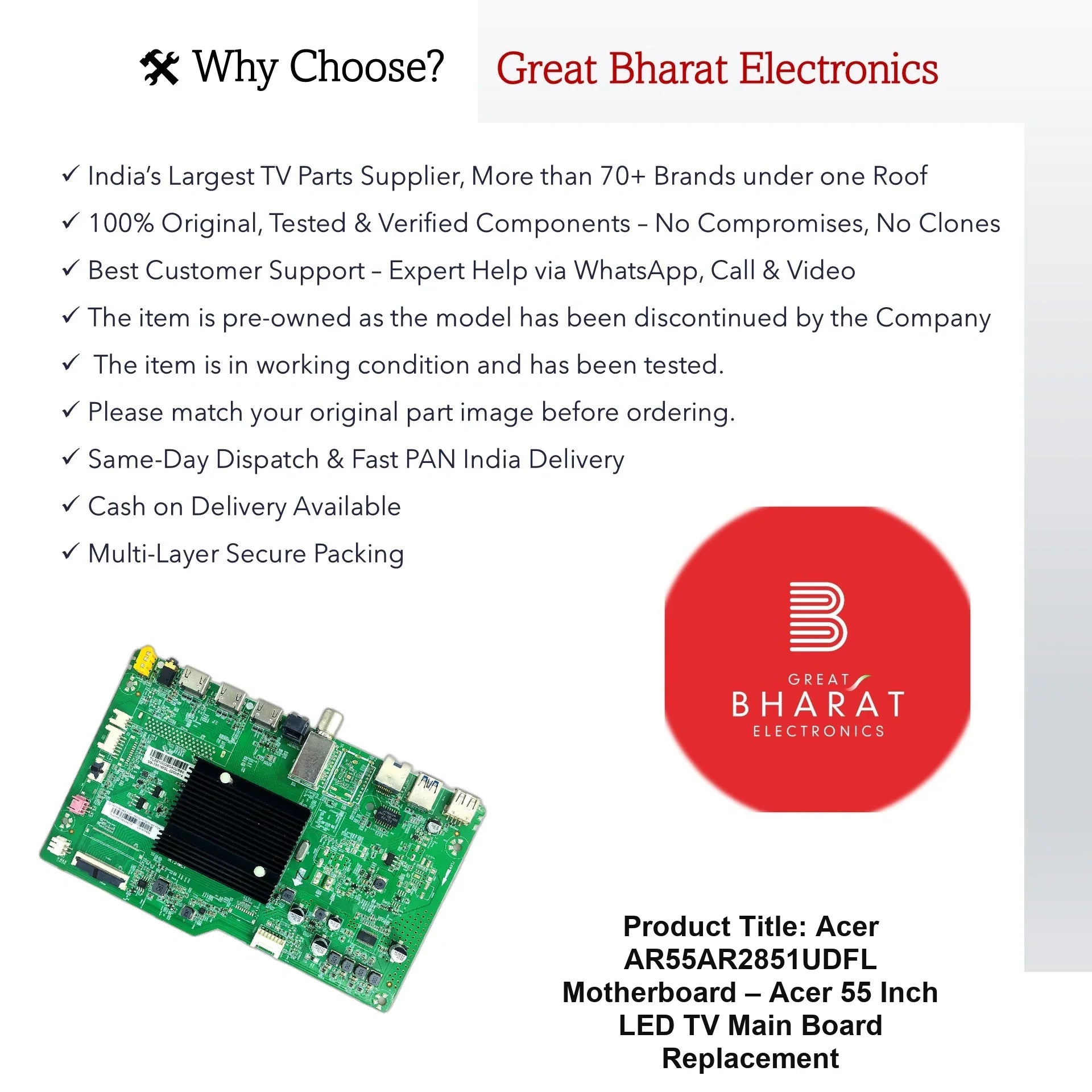 Acer AR55AR2851UDFL Motherboard – Acer 55 Inch LED TV Main Board Replacement - Great Bharat Electronics