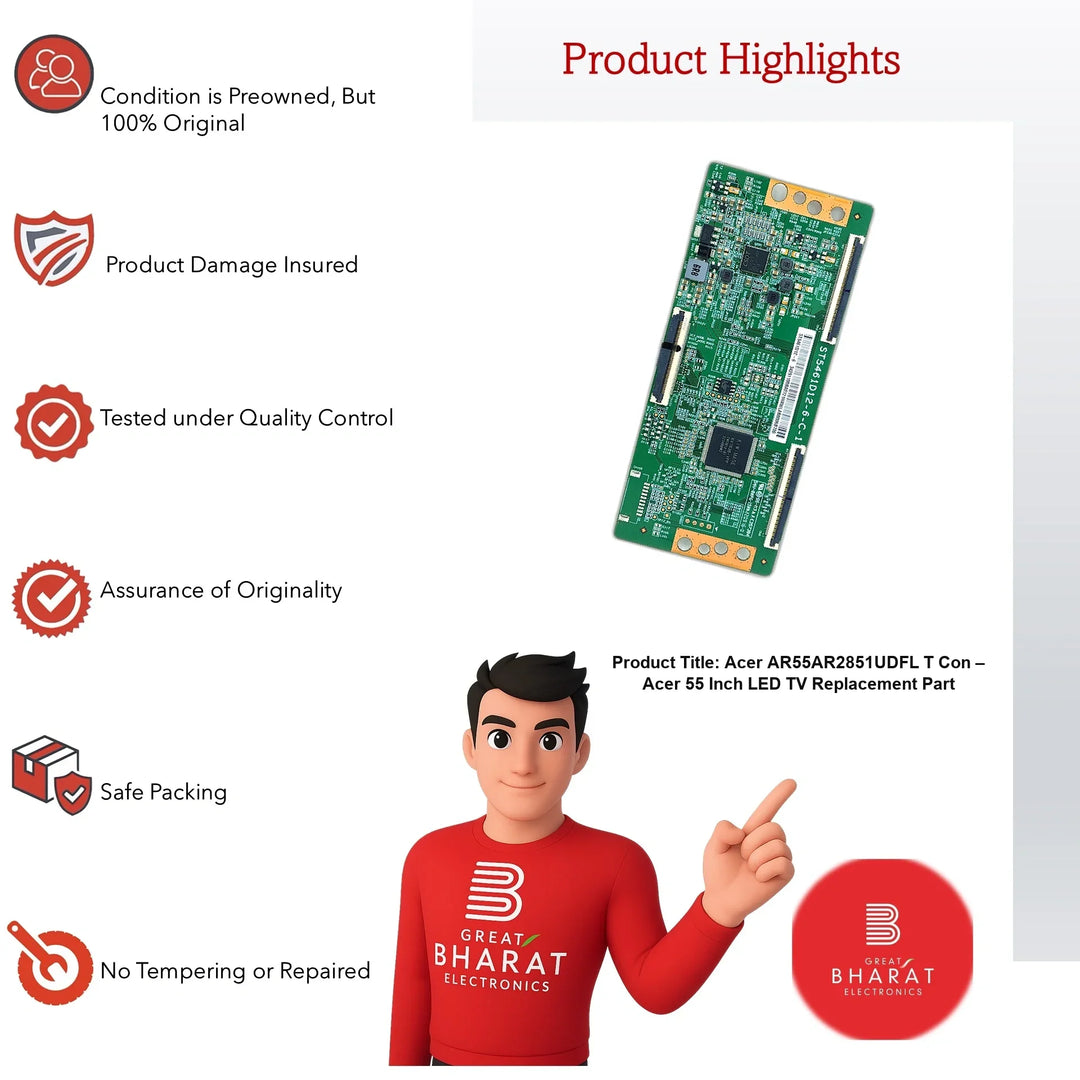 Acer AR55AR2851UDFL T-Con Board – Acer 55 Inch LED TV Replacement Part - Great Bharat Electronics