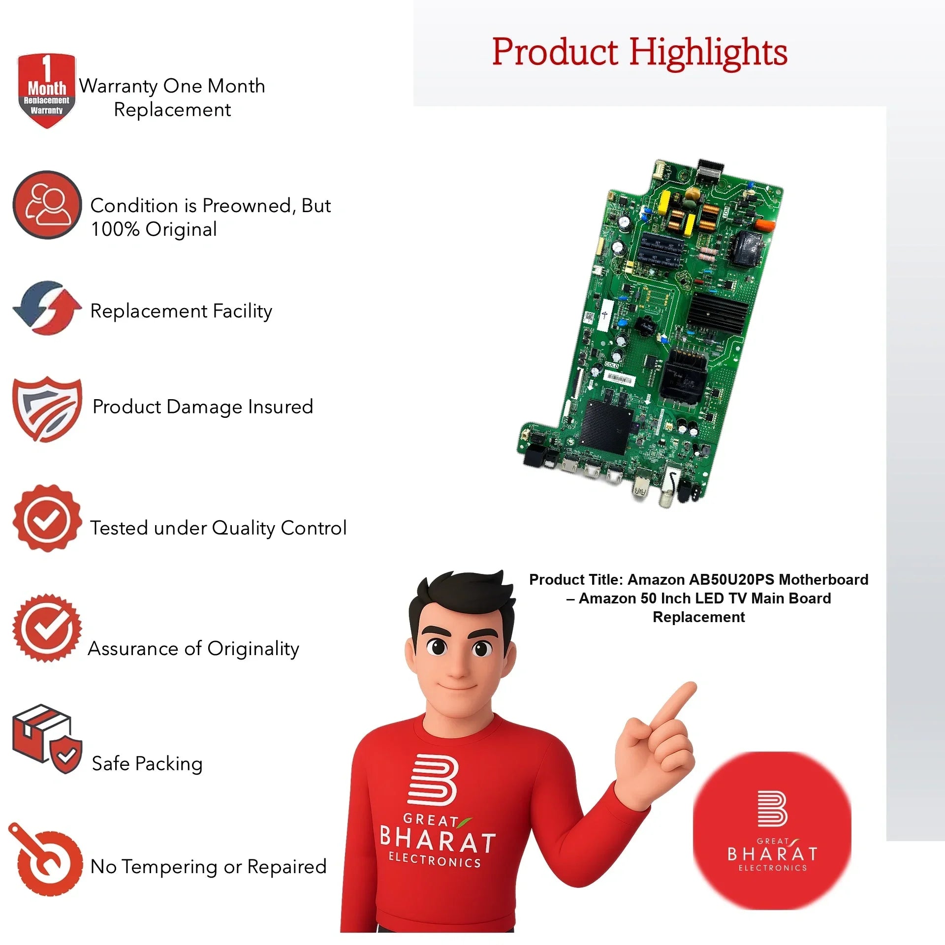 Amazon AB50U20PS Motherboard – Amazon 50 Inch LED TV Main Board Replacement - Great Bharat Electronics