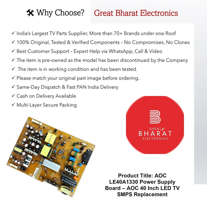 AOC LE40A1330 Power Supply Board – AOC 40 Inch LED TV SMPS Replacement - Great Bharat Electronics