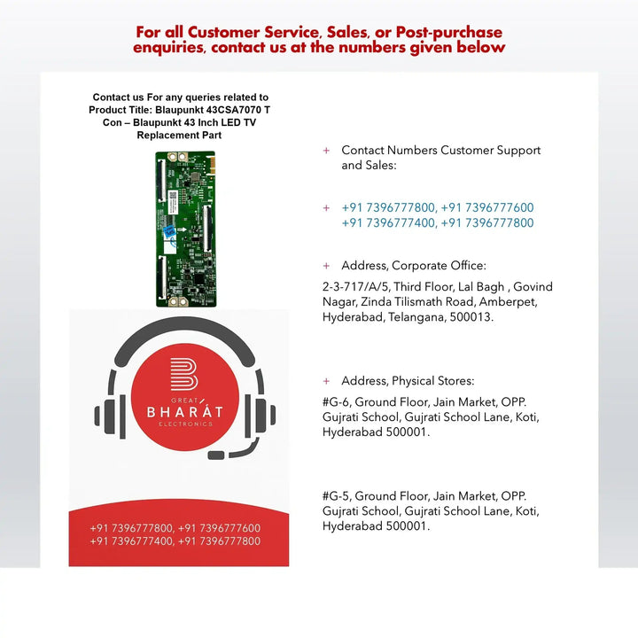 Blaupunkt 43CSA7070 T-Con Board – Blaupunkt 43 Inch LED TV Replacement Part - Great Bharat Electronics