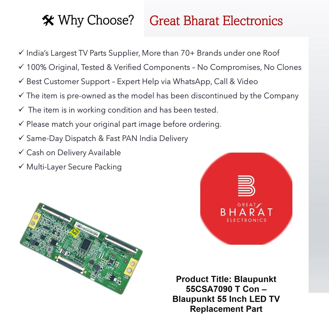 Blaupunkt 55CSA7090 T-Con Board – Blaupunkt 55 Inch LED TV Replacement Part - Great Bharat Electronics