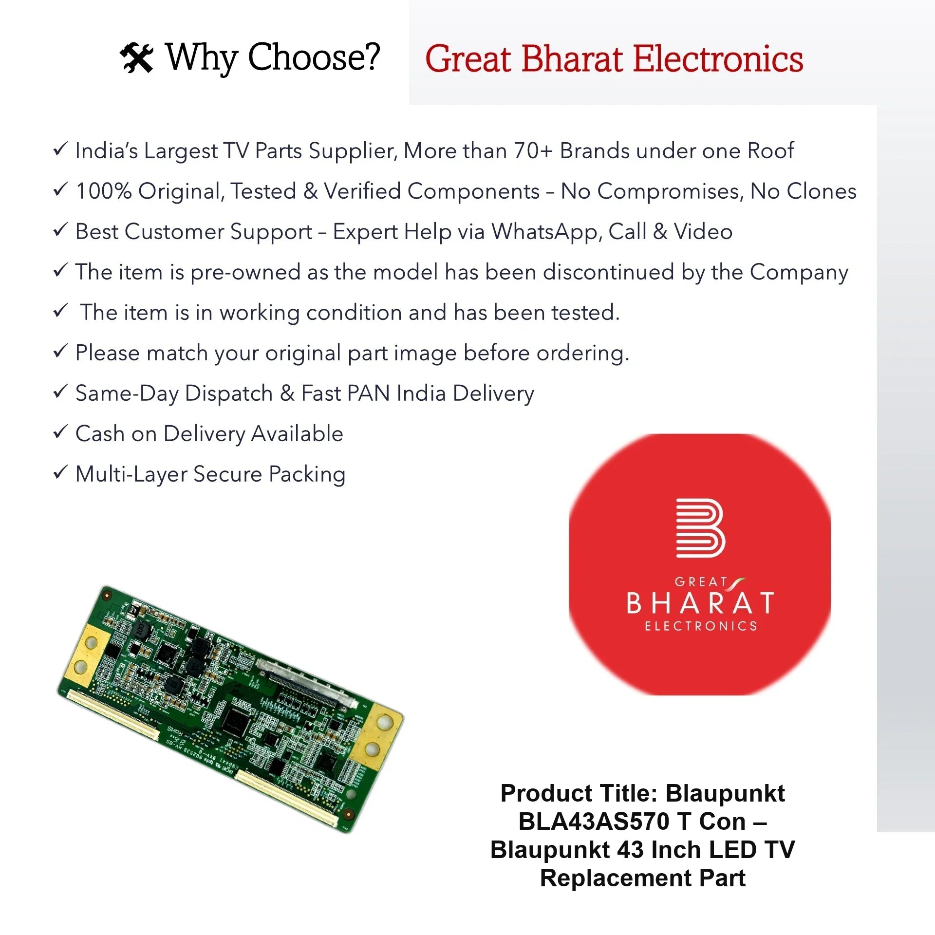 Blaupunkt BLA43AS570 T-Con Board – Blaupunkt 43 Inch LED TV Replacement Part - Great Bharat Electronics