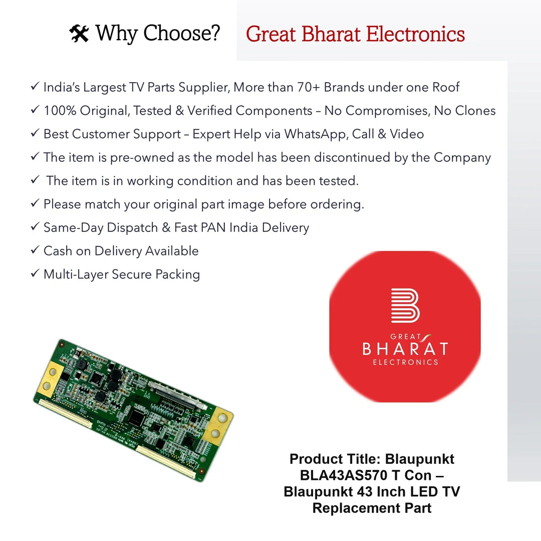 Blaupunkt BLA43AS570 T-Con Board – Blaupunkt 43 Inch LED TV Replacement Part - Great Bharat Electronics