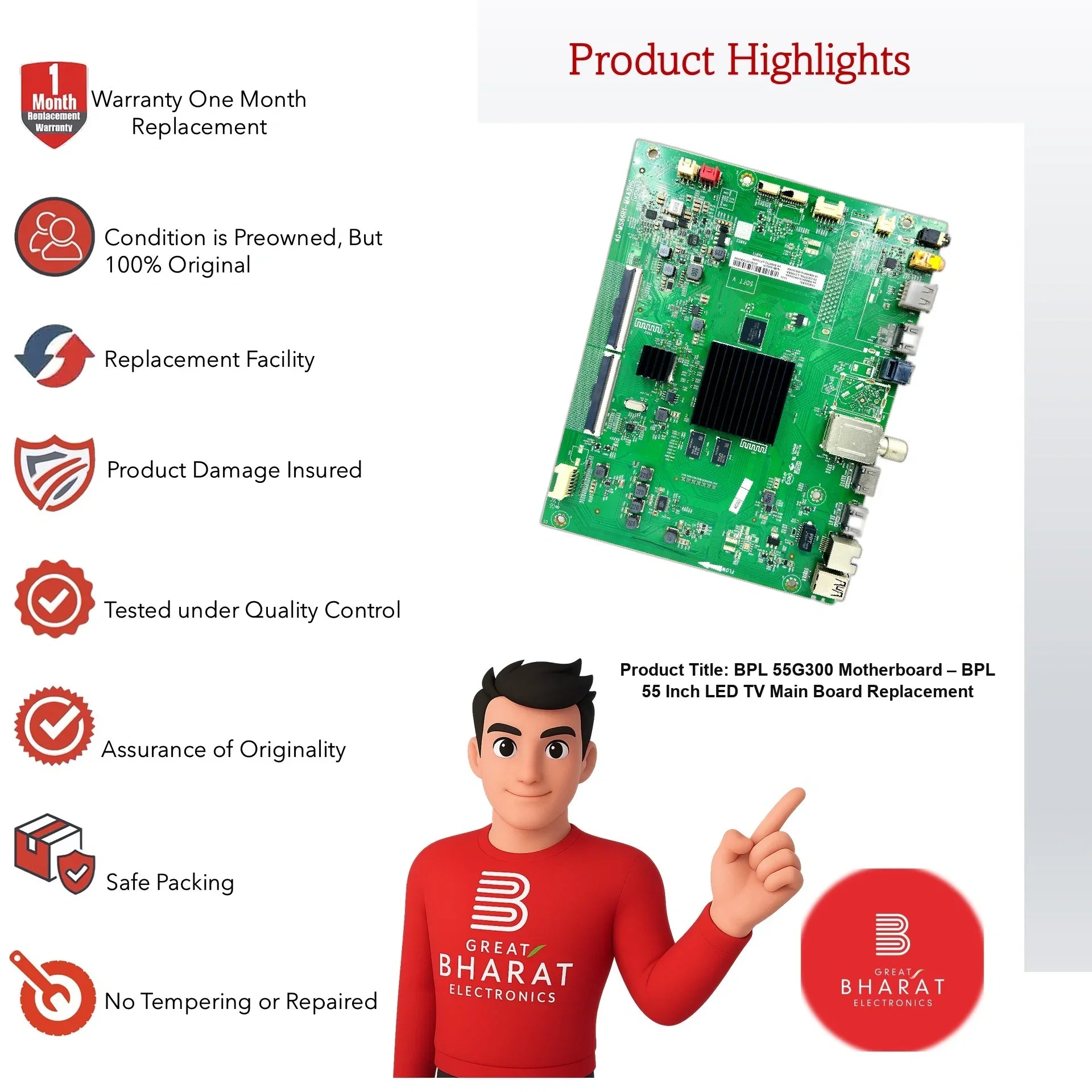 BPL 55G300 Motherboard – BPL 55 Inch LED TV Main Board Replacement - Great Bharat Electronics