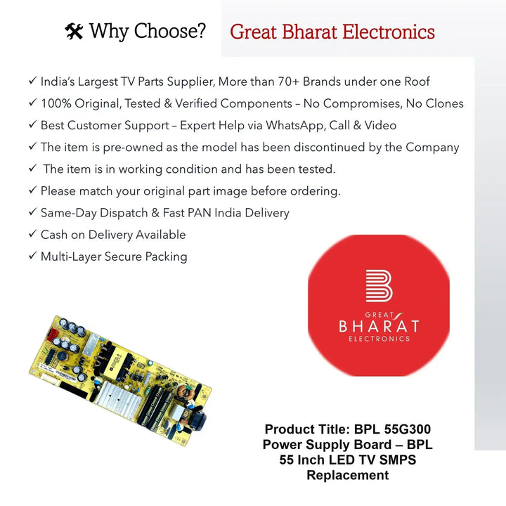 BPL 55G300 Power Supply Board – BPL 55 Inch LED TV SMPS Replacement - Great Bharat Electronics