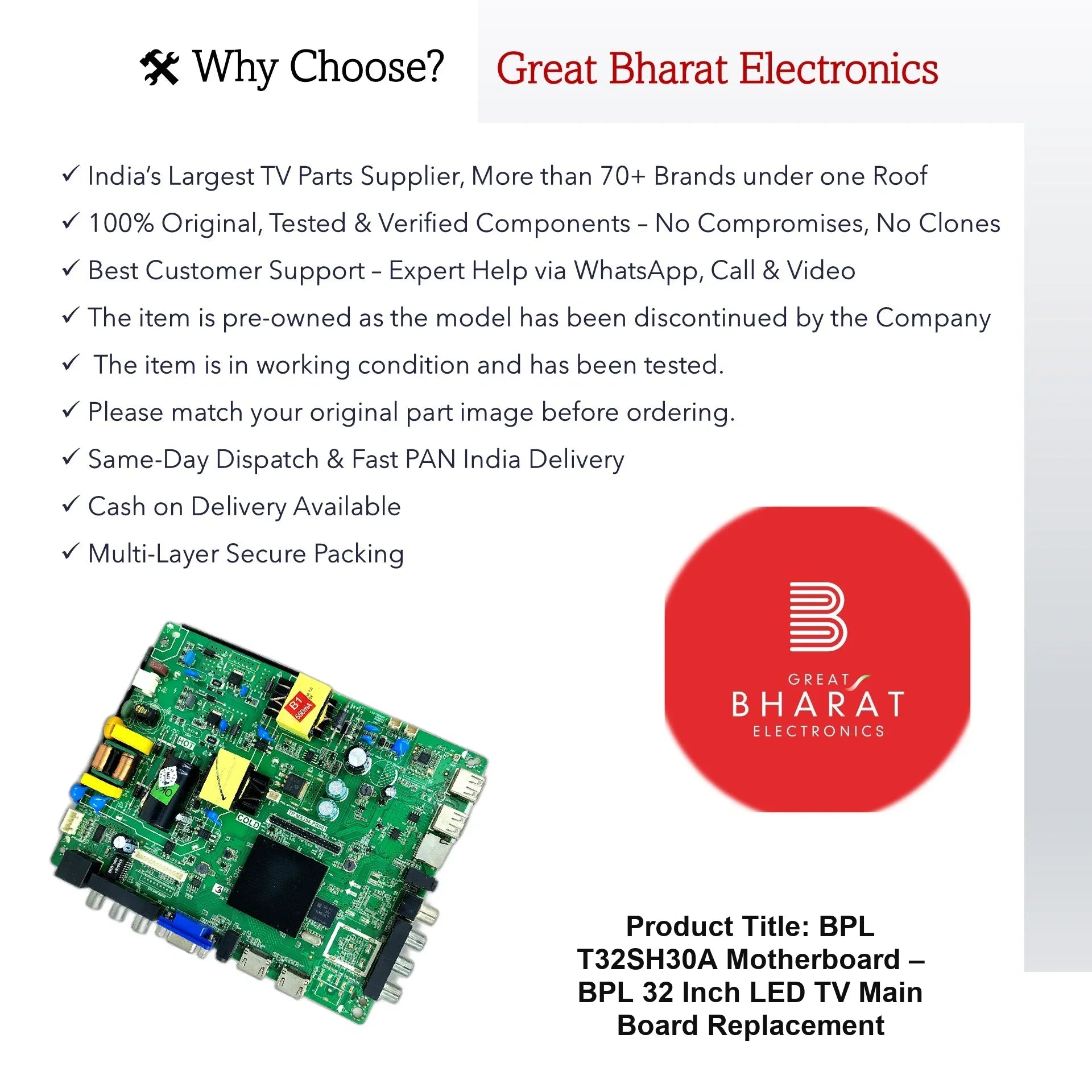 BPL T32SH30A Motherboard – BPL 32 Inch LED TV Main Board Replacement - Great Bharat Electronics