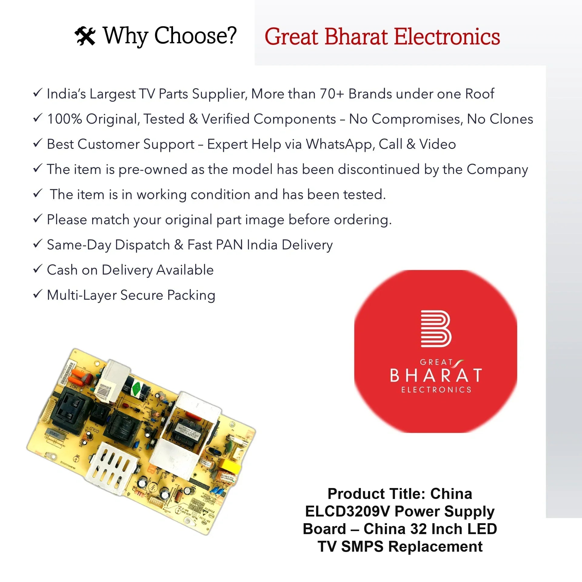 China ELCD3209V Power Supply Board – China 32 Inch LED TV SMPS Replacement - Great Bharat Electronics