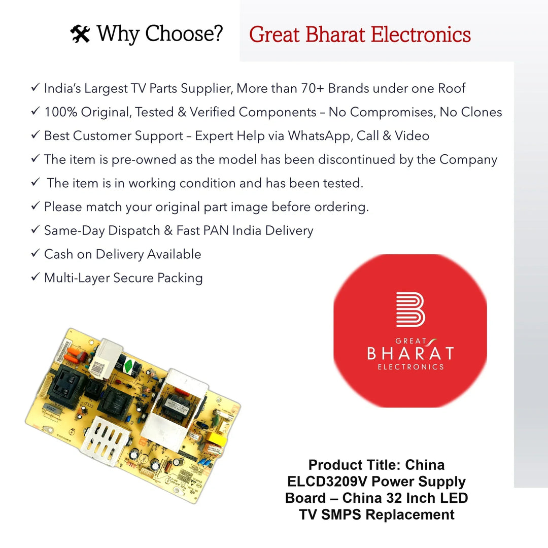 China ELCD3209V Power Supply Board – China 32 Inch LED TV SMPS Replacement - Great Bharat Electronics