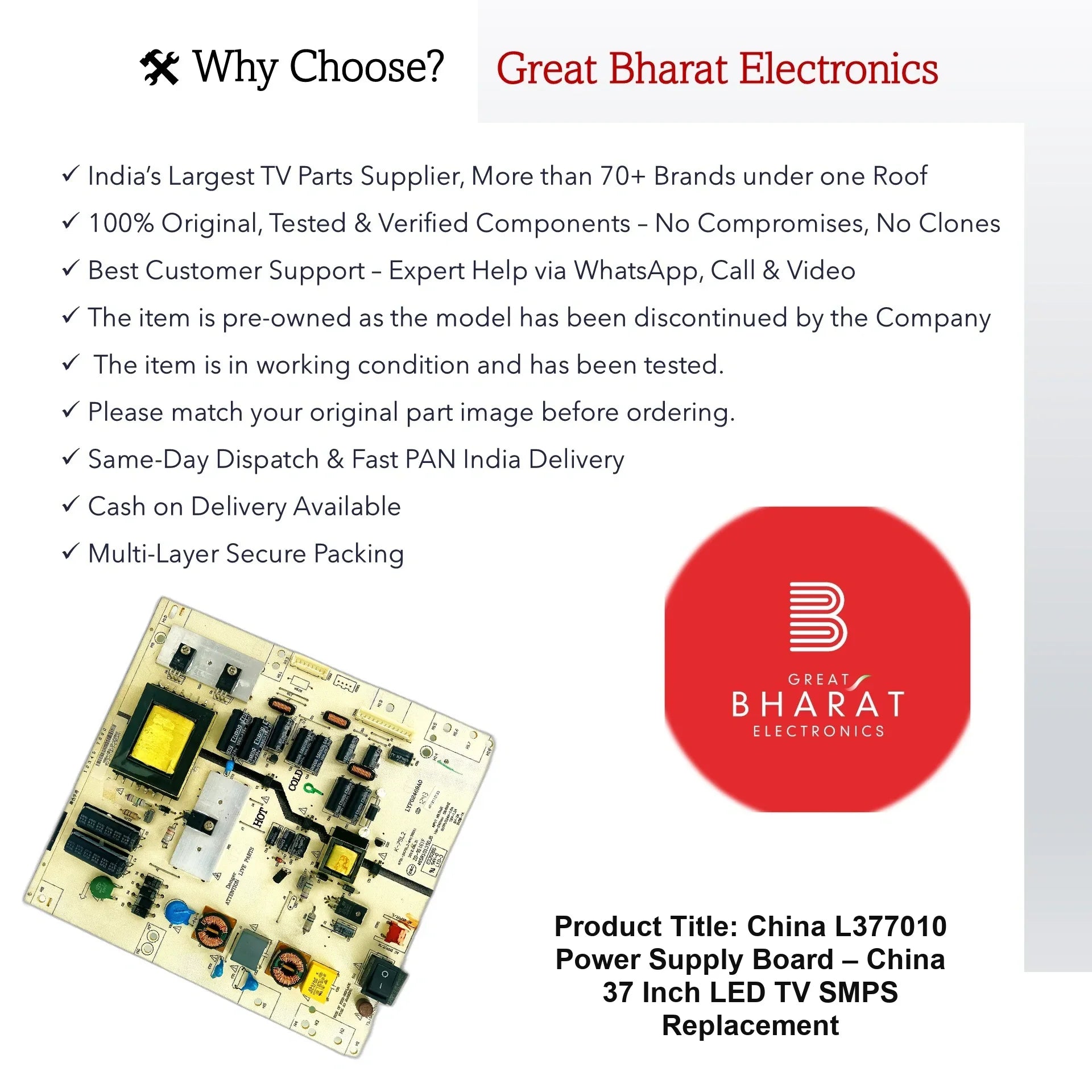 China L377010 Power Supply Board – China 37 Inch LED TV SMPS Replacement - Great Bharat Electronics