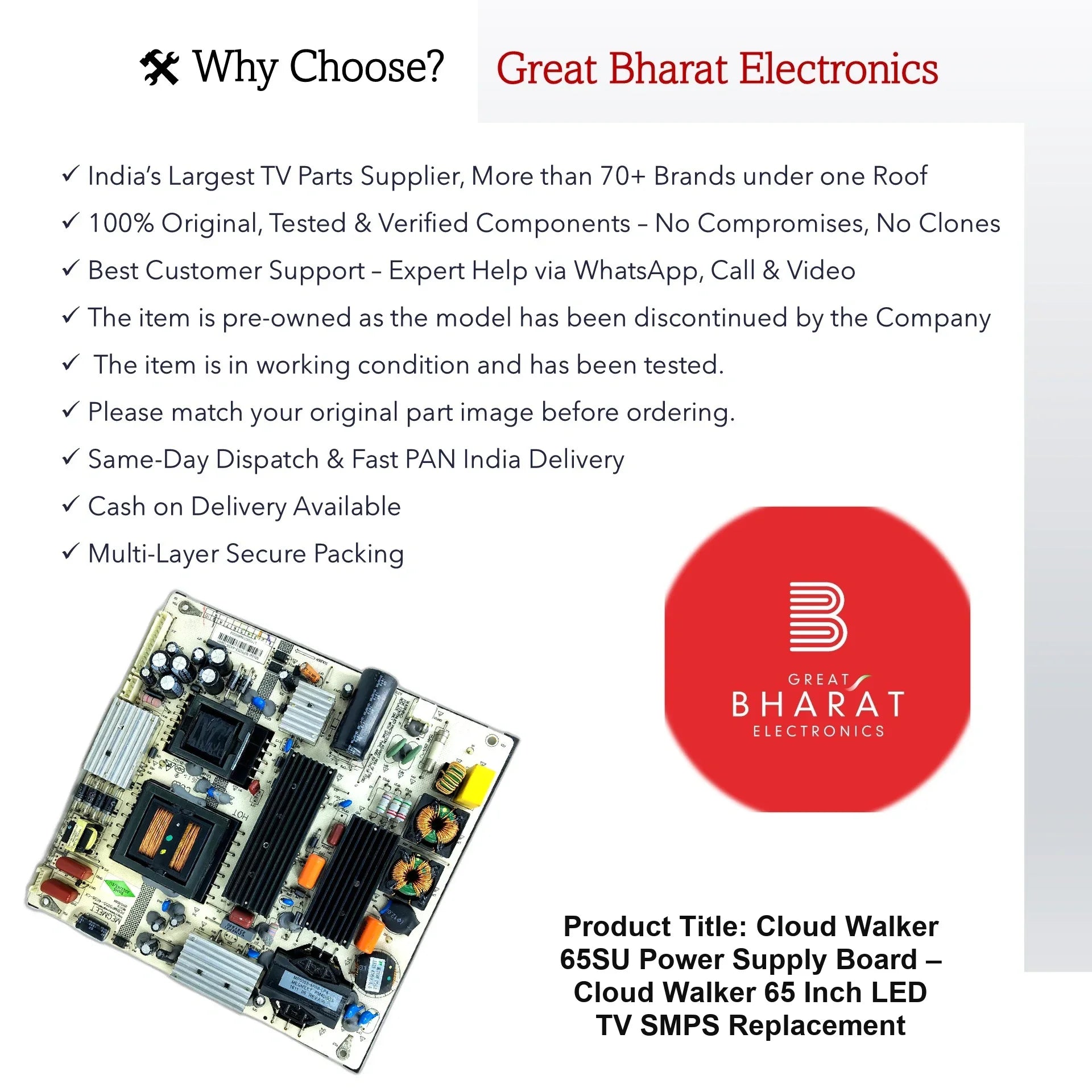 Cloud Walker 65SU Power Supply Board – Cloud Walker 65 Inch LED TV SMPS Replacement - Great Bharat Electronics