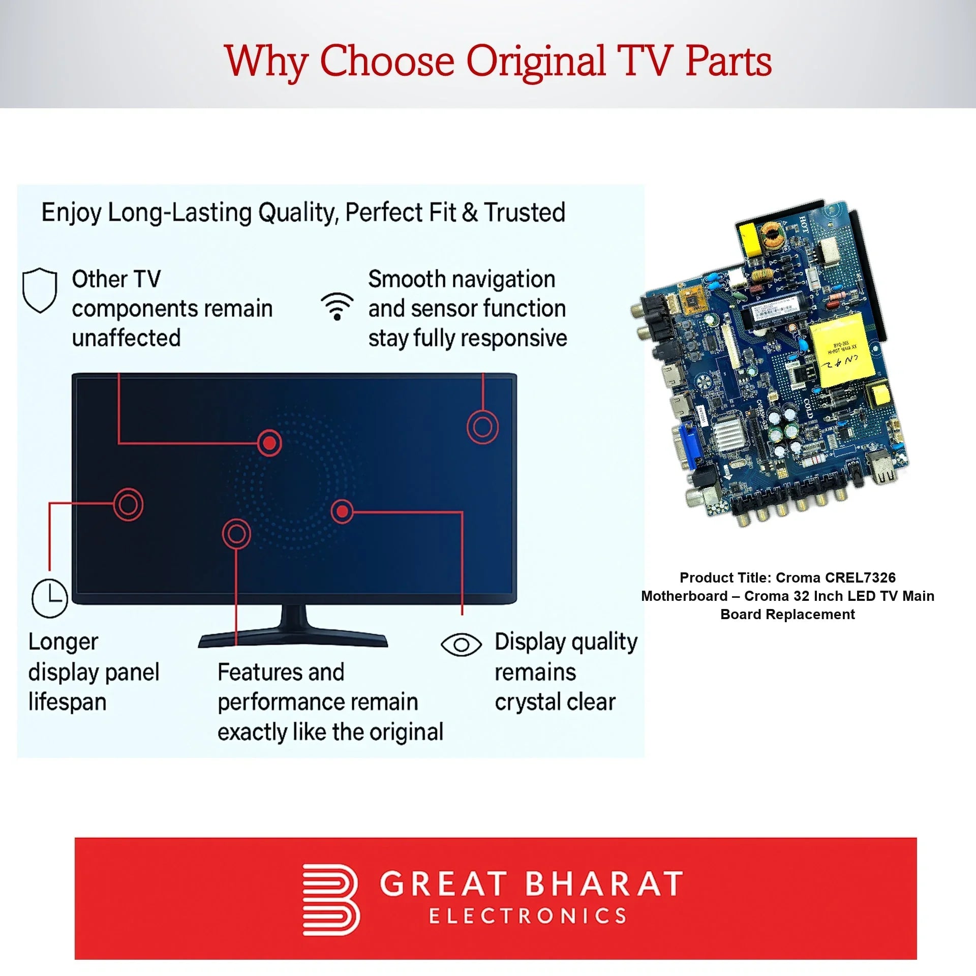 Croma CREL7326 Motherboard – Croma 32 Inch LED TV Main Board Replacement - Great Bharat Electronics
