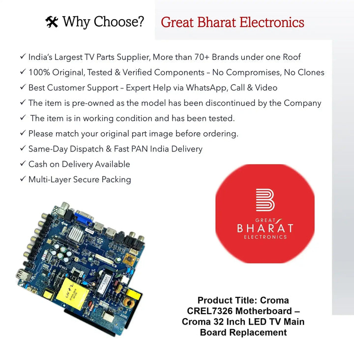 Croma CREL7326 Motherboard – Croma 32 Inch LED TV Main Board Replacement - Great Bharat Electronics