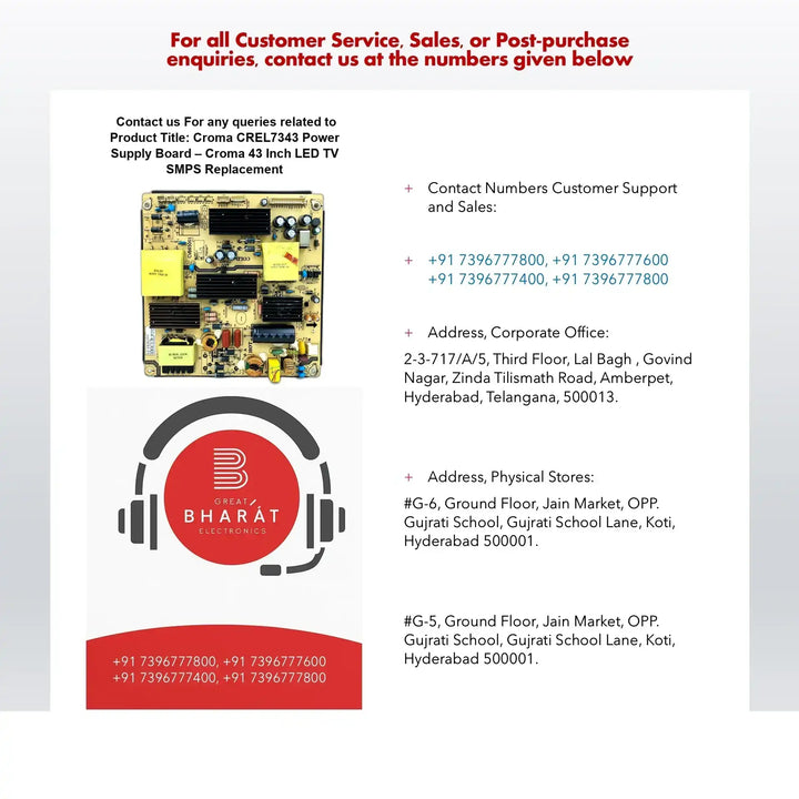 Croma CREL7343 Power Supply Board – Croma 43 Inch LED TV SMPS Replacement - Great Bharat Electronics