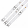 Croma CREL7349 LED backlight strips close-up showing connector, polarity and LED lenses