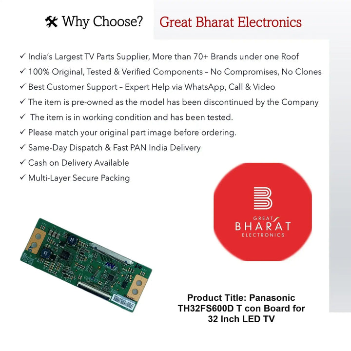 Panasonic TH32FS600D T-con Board for 32 Inch LED TV - Great Bharat Electronics