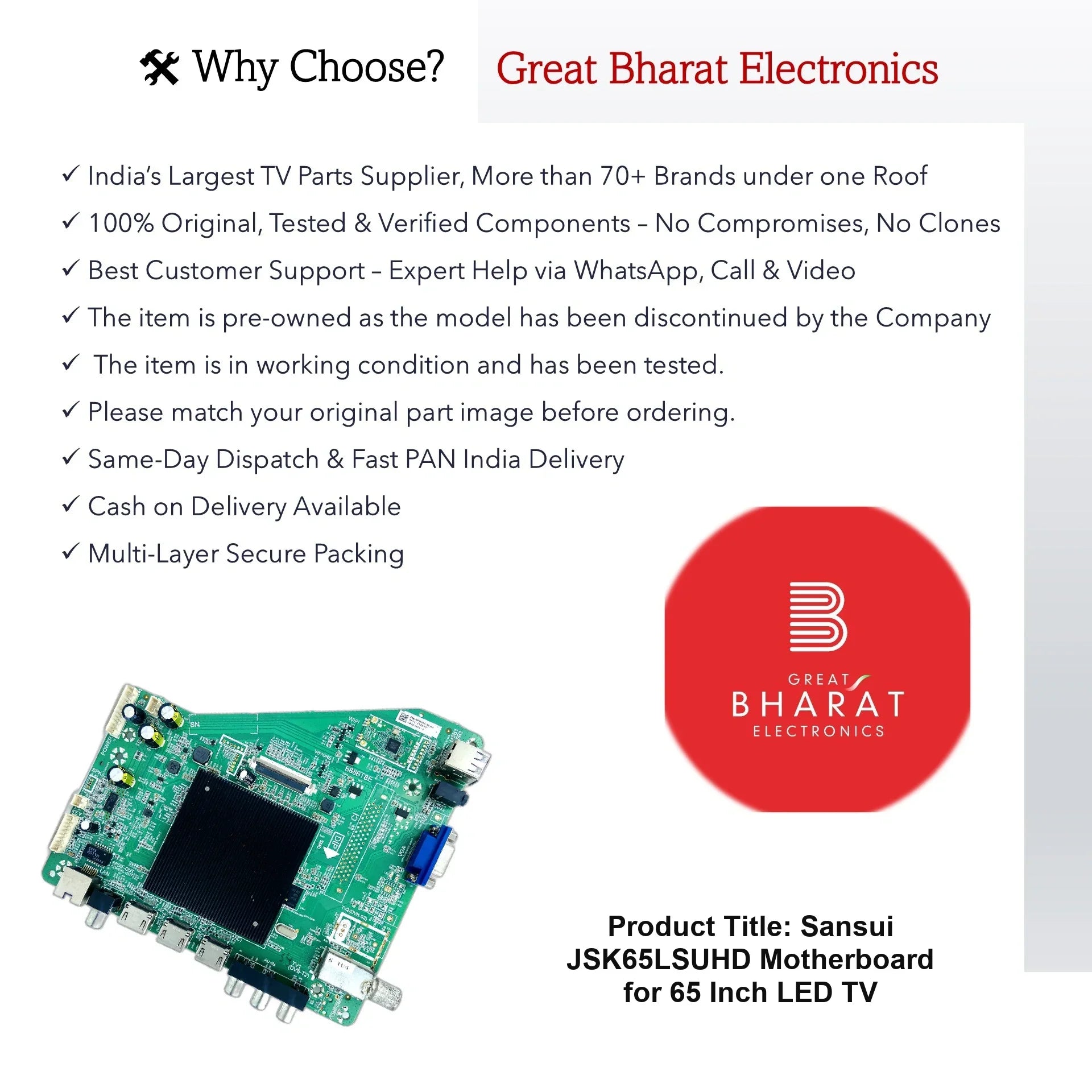 Sansui JSK65LSUHD Motherboard for 65 Inch LED TV - Great Bharat Electronics