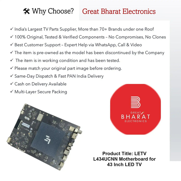 LETV L434UCNN Motherboard for 43 Inch LED TV - Great Bharat Electronics
