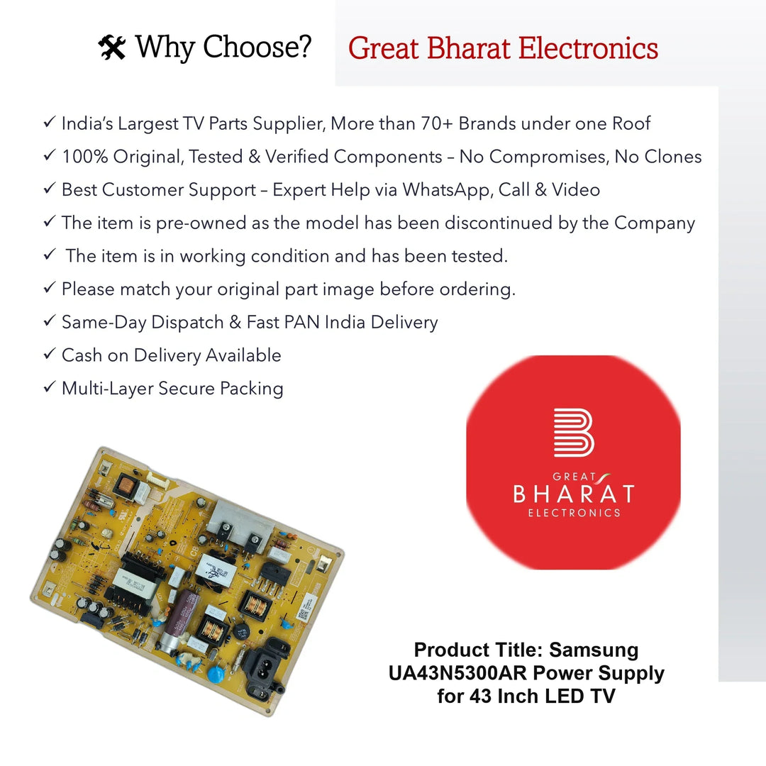 Samsung UA43N5300AR Power Supply for 43 Inch LED TV - Great Bharat Electronics