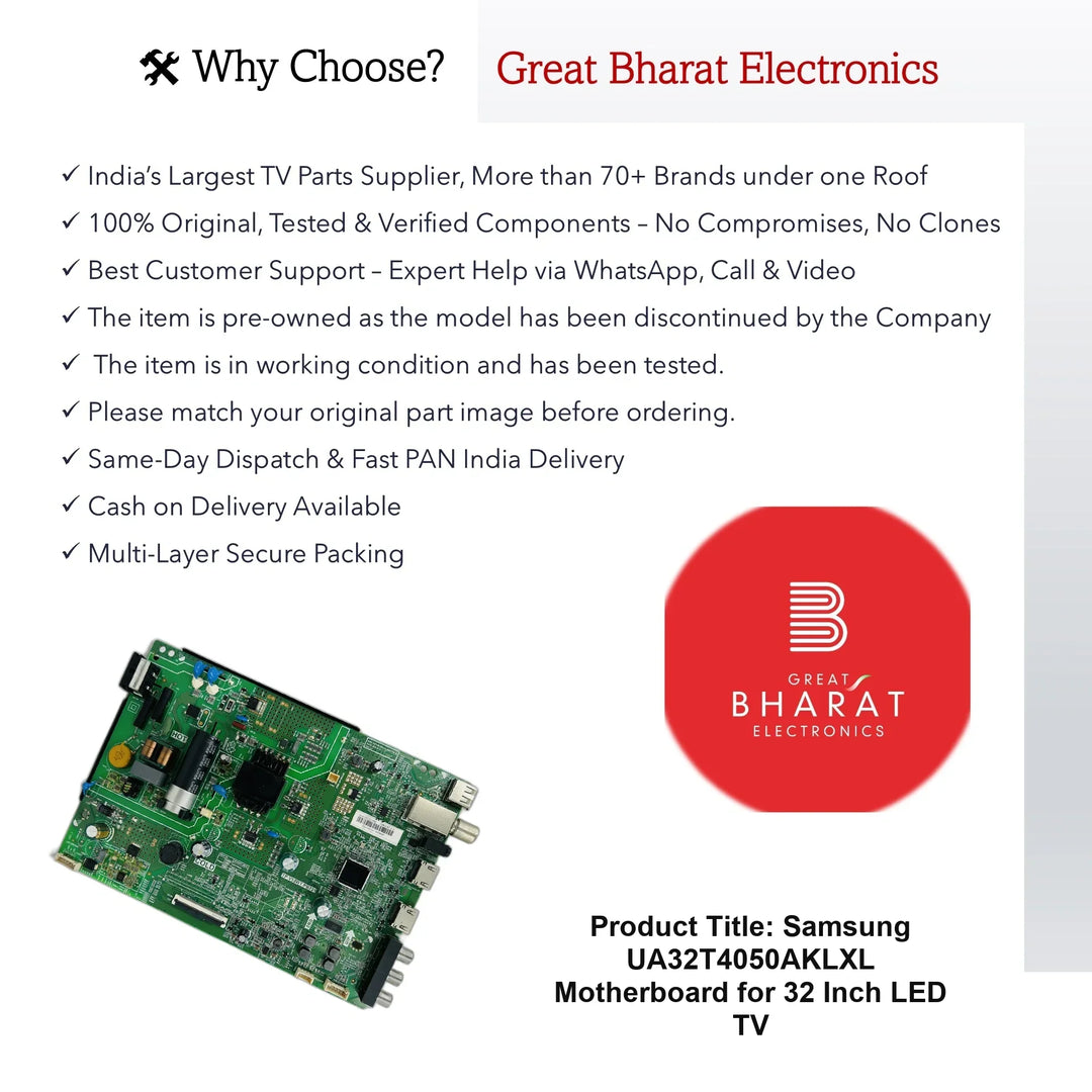 Samsung UA32T4050AKLXL Motherboard for 32 Inch LED TV - Great Bharat Electronics