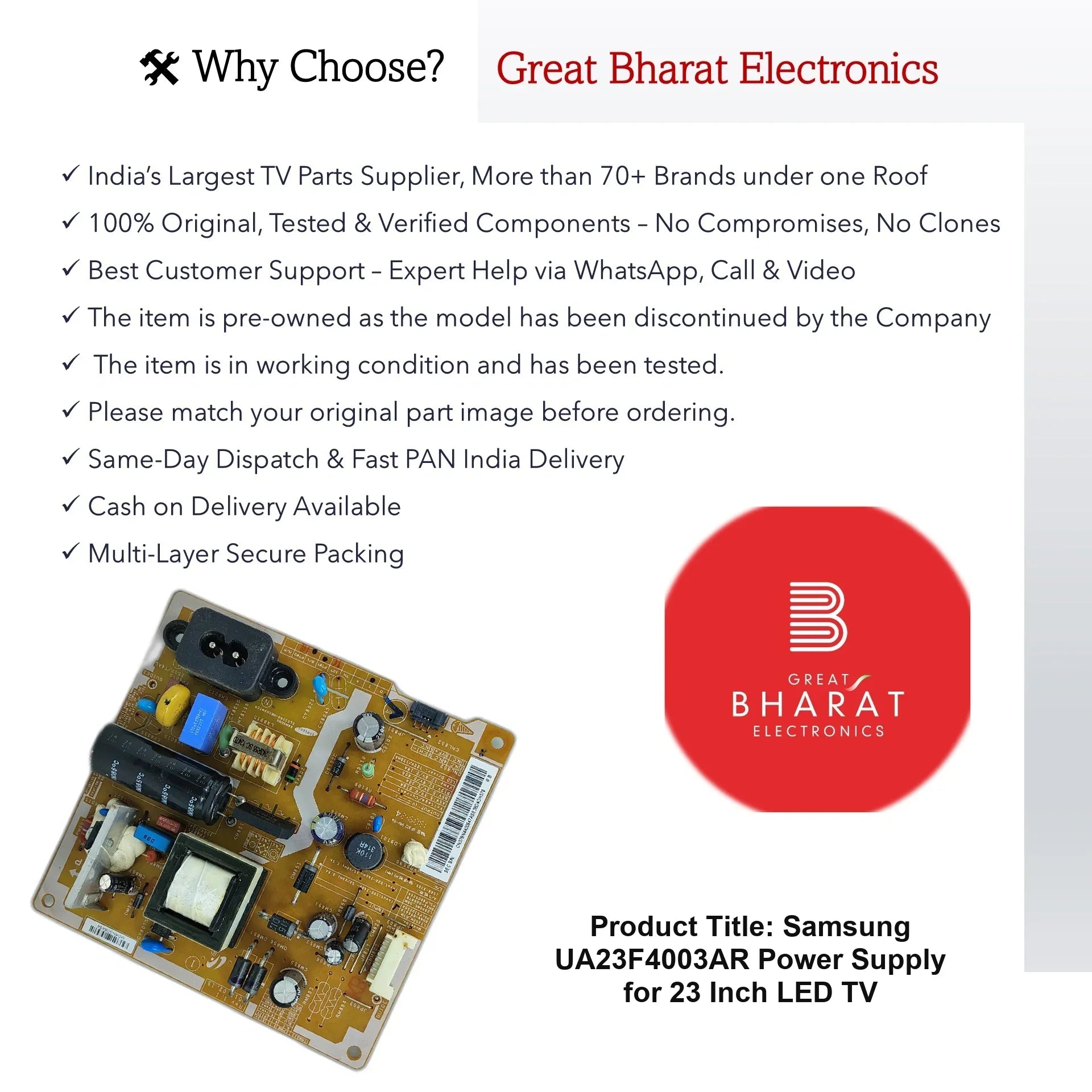Samsung UA23F4003AR Power Supply for 23 Inch LED TV - Great Bharat Electronics
