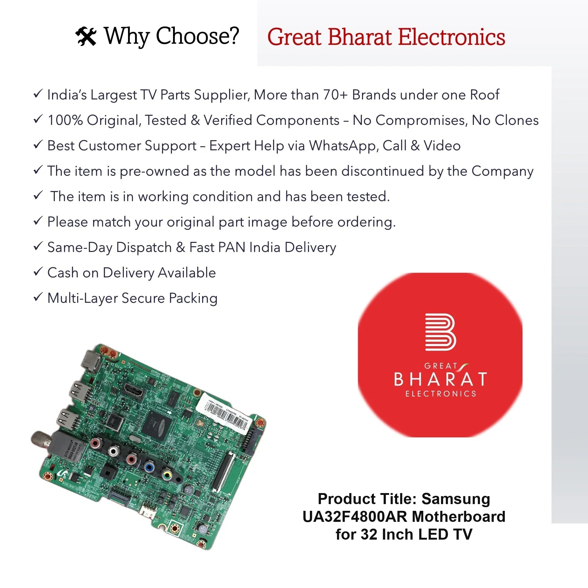 Samsung UA32F4800AR Motherboard for 32 Inch LED TV - Great Bharat Electronics