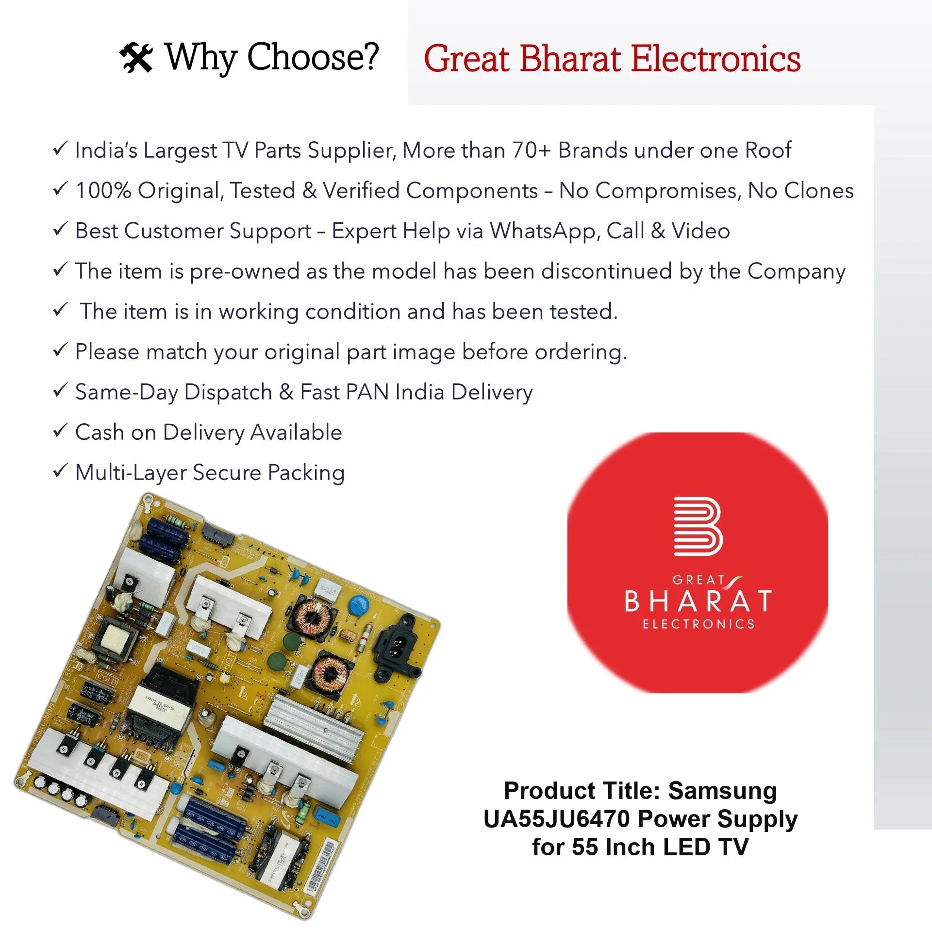 Samsung UA55JU6470 Power Supply for 55 Inch LED TV - Great Bharat Electronics