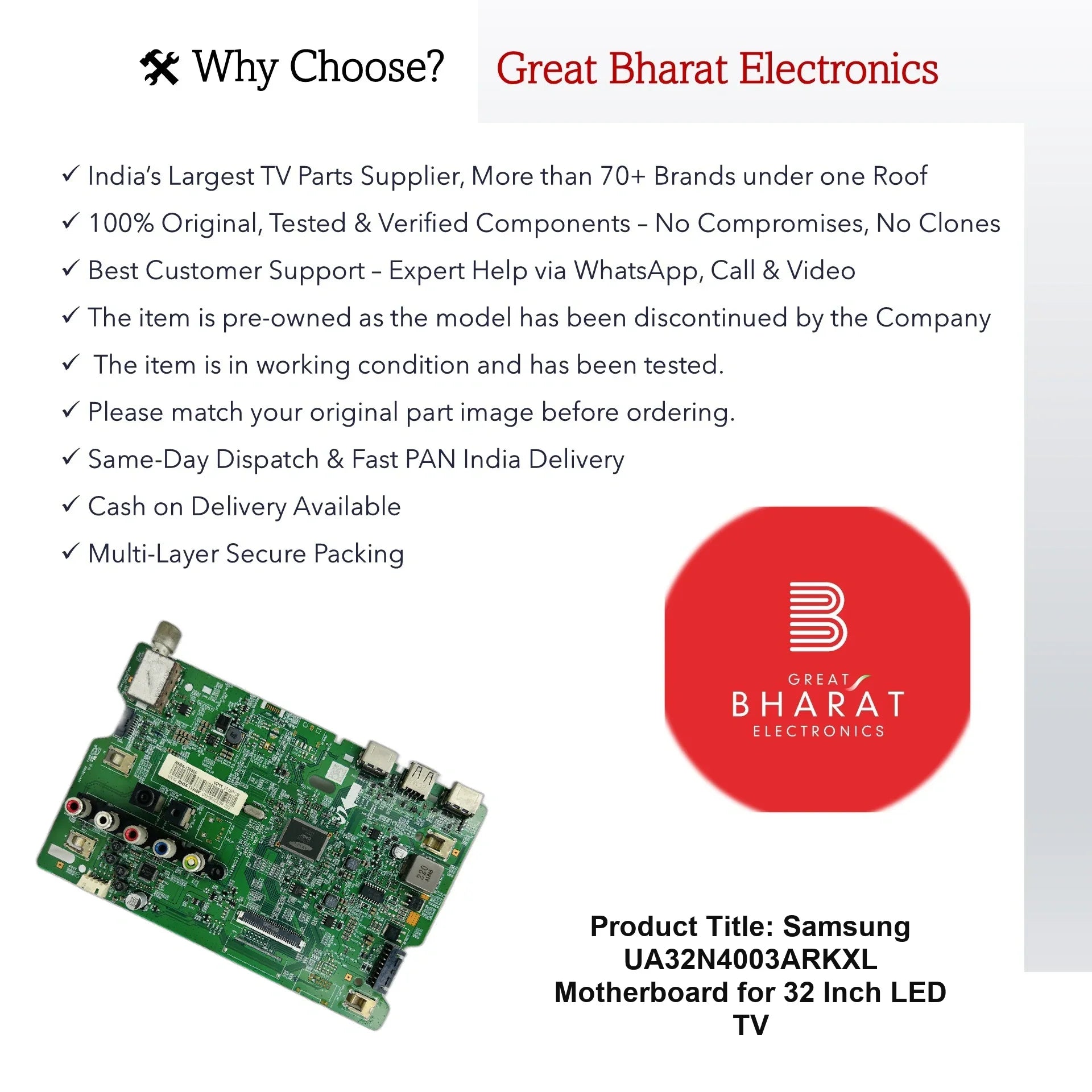 Samsung UA32N4003ARKXL Motherboard for 32 Inch LED TV - Great Bharat Electronics