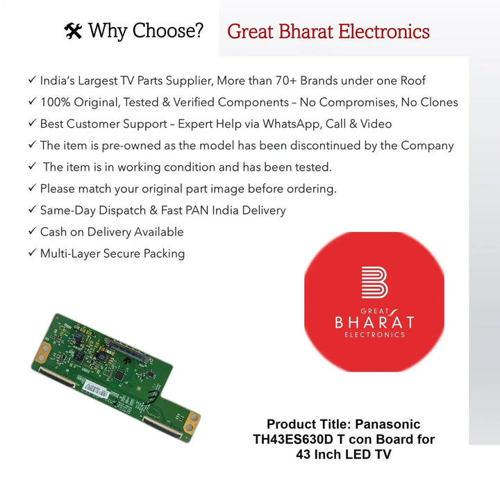 Panasonic TH43ES630D T-con Board for 43 Inch LED TV - Great Bharat Electronics
